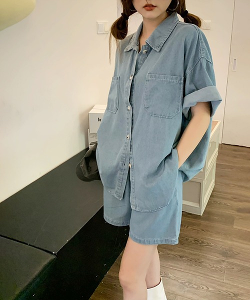 Girly Doll セットアップ デニムシャツ＋ショートパンツ