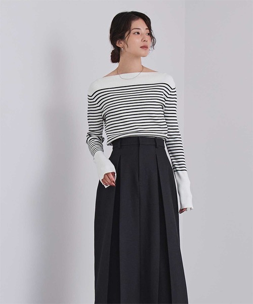 えみち　UR スリットボートネックニット 累計販売数1万枚突破！】ボートネックスリットスリーブリブニット