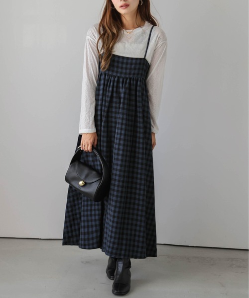 ★boohoo★ コットン ギンガム ミダキシ スモック ワンピース ☆boohoo☆ コットン ギンガム ミダキシ スモック ワンピース