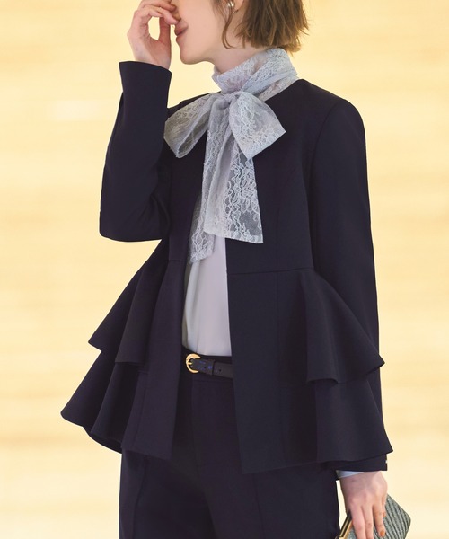 RUIRUE BOUTIQUE セットアップ ノーカラーフリルペプラムスリム