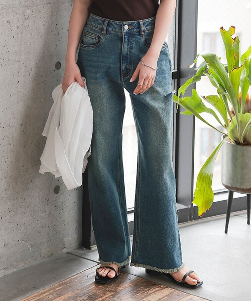 2色 ストレートパンツ フレア デニム ジーンズ カジュアル ジーンズ デニム デニムパンツ 低身長向けサイズ 選べる2タイプ