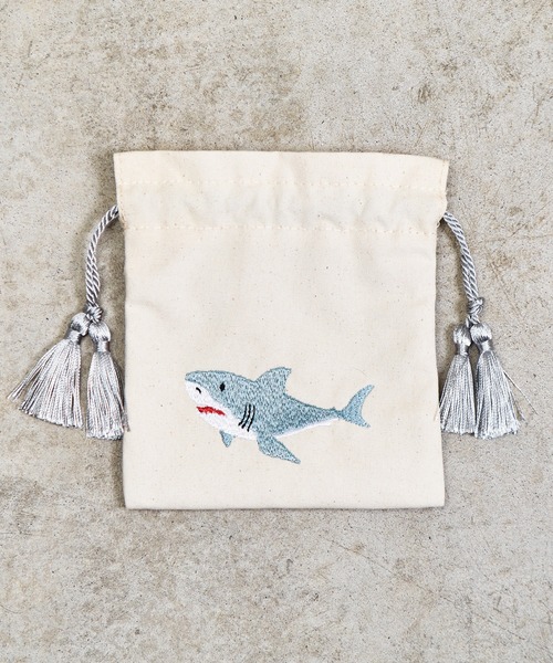 サメ海賊柄　ハンドメイド巾着♡ flapper_bags ポーチ FLAPPER フラッパー：アニマル刺繍巾着ポーチ3