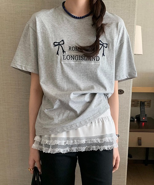 タグ付き⭐ COMME des GARCONS リボン Tシャツ Y2K XS gossip!ロサンゼルス tシャツ Y2K ラウンドネックリボン刺繍綿Tシャツ