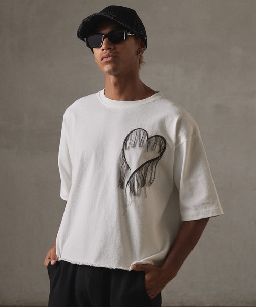 【GRANCY】ダメージ ハートエンブロイダリー ハーフスリーブT ホワイトS GRANCY】Damage HeartEmbroidery Halfsleeve Tee / ダメージ
