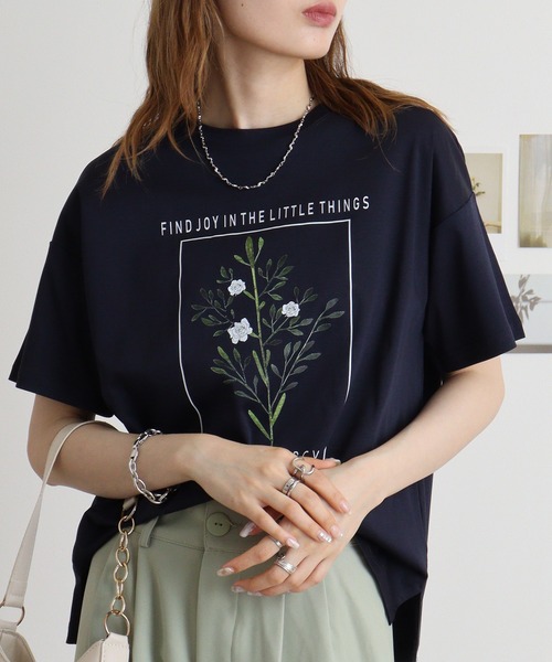 tシャツ BRODIAEA フラワープリント　スムースTシャツ レディース tシャツ BRODIAEA フラワープリント スムースTシャツ レディース