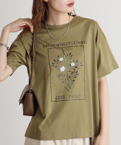 tシャツ BRODIAEA フラワープリント　スムースTシャツ レディース セール】BRODIAEA フラワープリント スムースTシャツ（Tシャツ