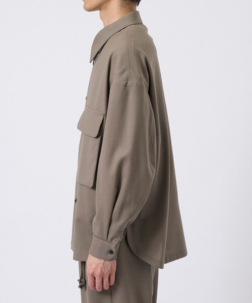 【美品】ETHOSENS エトセンス ダブルカラーデザイン シャツ ベージュ 美品】ETHOSENS エトセンス ダブルカラーデザイン シャツ