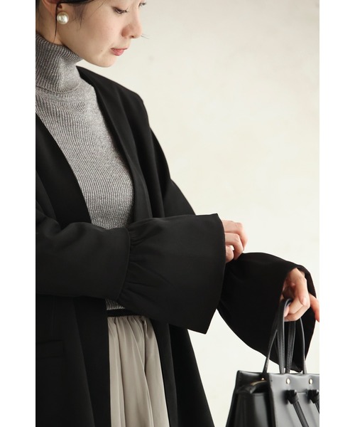 cawaii ジャケット ノーカラージャケット （黒）フレア袖のノーカラー