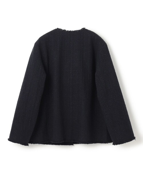 美品　UNFILO ツイード ノーカラージャケット M 濃紺 UNFILO（アンフィーロ） ジャケット ノーカラージャケット ツイード