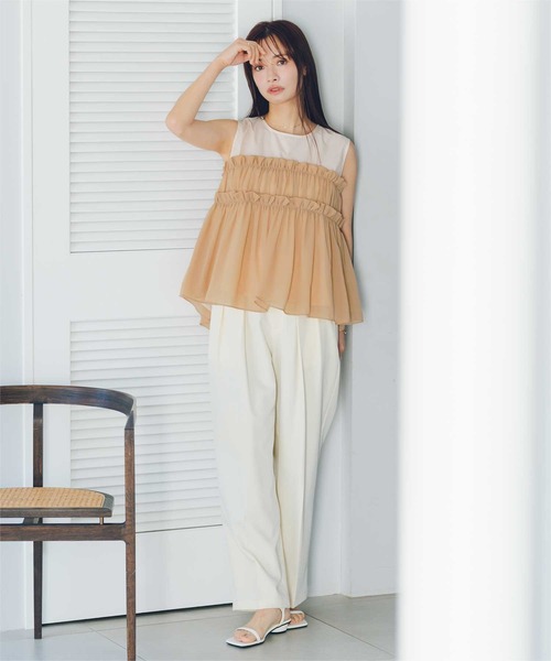 tシャツ シフォンフリルTシャツ レディース titivate tシャツ シフォンフリルドッキングトップス レディース