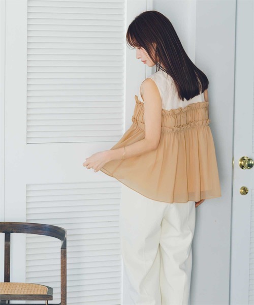 tシャツ アシンメトリー シフォンフリル ドッキングデザインTOPS レディース titivate tシャツ シフォンフリルドッキングトップス レディース