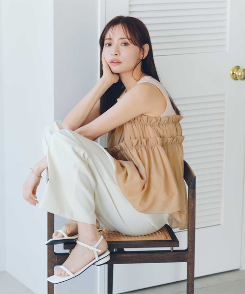 titivate tシャツ シフォンフリルドッキングトップス レディース