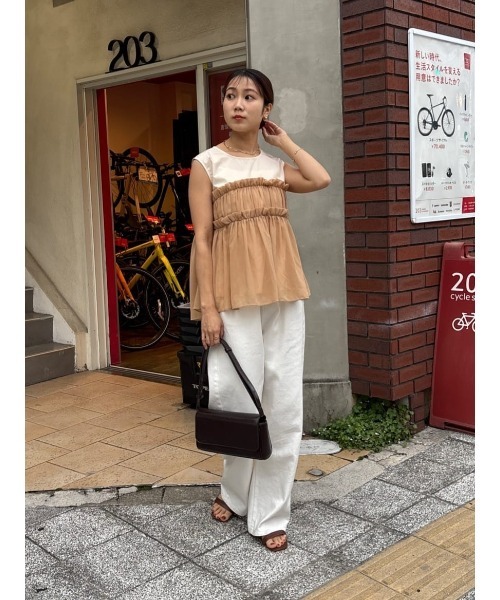 tシャツ シフォンフリルTシャツ レディース titivate tシャツ シフォンフリルドッキングトップス レディース