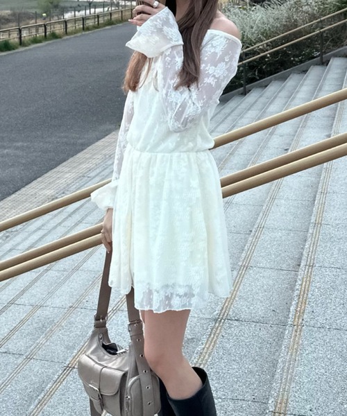 Mejoul ワンピース ワンショル 総レース ウエスト切り替え ミニ
