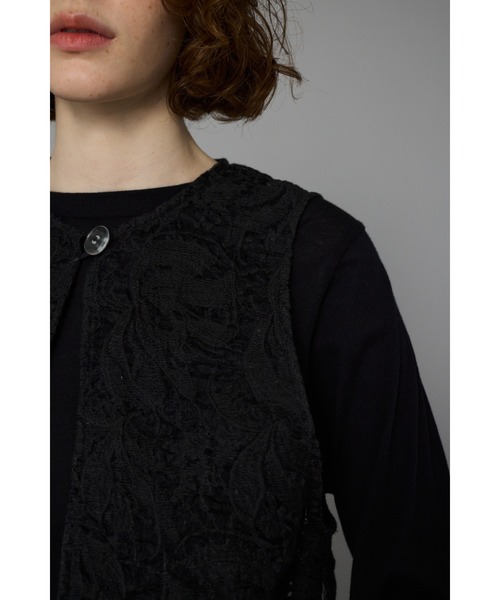週末sale❣️L'Appartement Lace Vest 黒レースベスト HeRIN.CYE ベスト ジレ lace vest レースベスト レディース