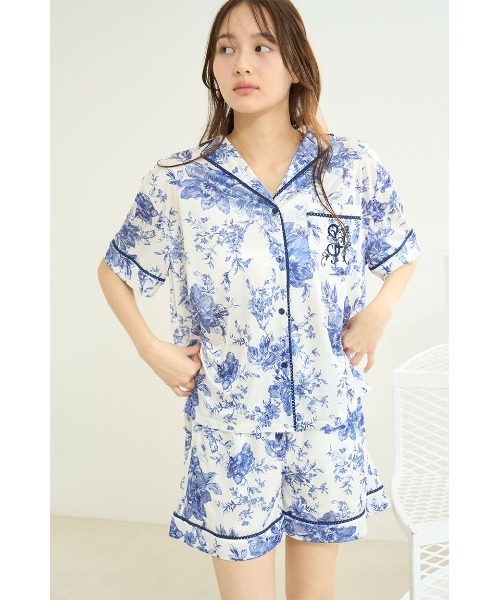 snidel home セットアップ　シャツ　ショートパンツ　ブルー　2023 接触冷感】オーバーサイズ カットセットアップ（セットアップ