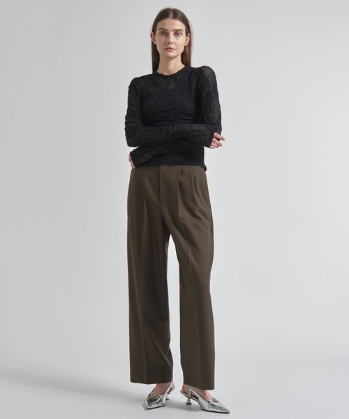 ワイドパンツ パンツ 「INSCRIRE/アンスクリア」Wool Easy Pants/ウールイージーパンツ/ワイドストレートスラックス レディースの画像