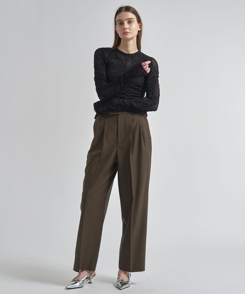 ワイドパンツ パンツ 「INSCRIRE/アンスクリア」Wool Easy Pants/ウールイージーパンツ/ワイドストレートスラックス レディースの画像