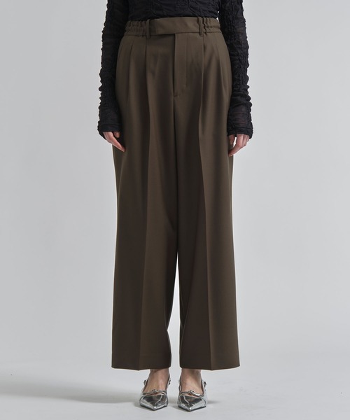 ワイドパンツ パンツ 「INSCRIRE/アンスクリア」Wool Easy Pants/ウールイージーパンツ/ワイドストレートスラックス レディースの画像