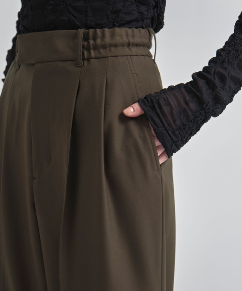ワイドパンツ パンツ 「INSCRIRE/アンスクリア」Wool Easy Pants/ウールイージーパンツ/ワイドストレートスラックス レディースの画像