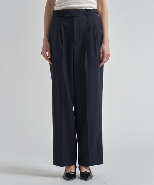 ワイドパンツ パンツ 「INSCRIRE/アンスクリア」Wool Easy Pants/ウールイージーパンツ/ワイドストレートスラックス レディースの画像