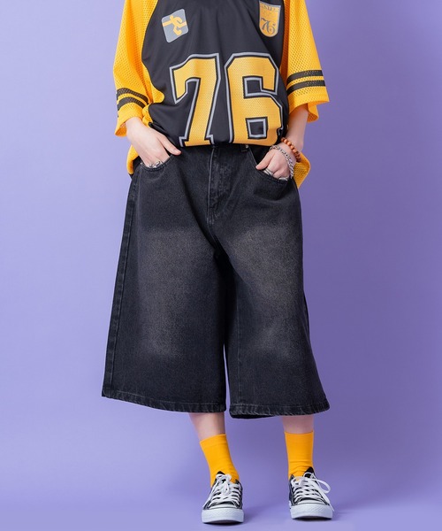 ハーフパンツ ジーンズ 短パン a.p.o.v. スーパーワイドウォッシュドデニムハーフパンツ メンズ レディース