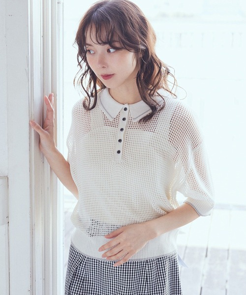 earth music&ecology tシャツ メッシュポロニットプルオーバー
