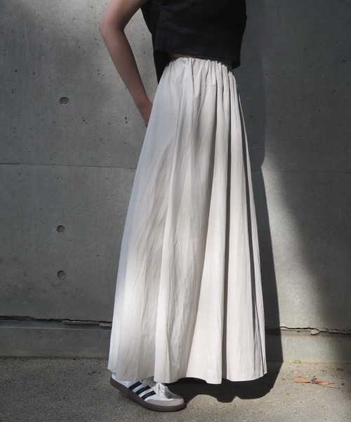 スカート gather long flare skirt /ソリッドカラー ギャザー フレア