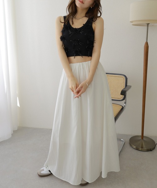 スカート gather long flare skirt /ソリッドカラー ギャザー フレア