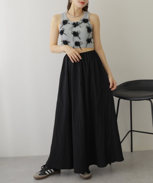 スカート gather long flare skirt /ソリッドカラー ギャザー フレア