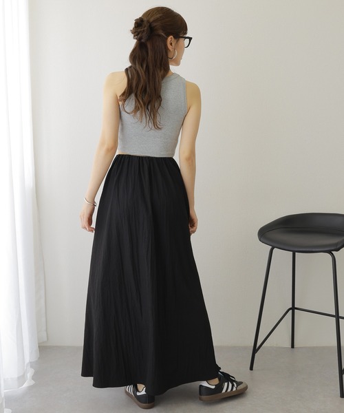 スカート gather long flare skirt /ソリッドカラー ギャザー フレア