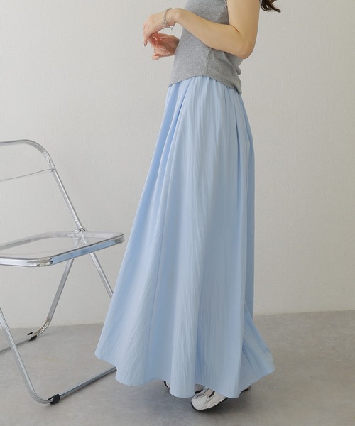 美品　オブスタイル　ロングスカート　フレア　プリーツ　　水色　F プリーツスカート フレアスカート ロング丈[品番：XL000001515