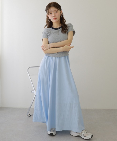 スカート gather long flare skirt /ソリッドカラー ギャザー フレア