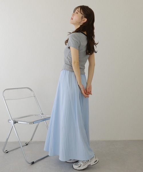 ロング スカート gather long flare skirt /ソリッドカラー ギャザー
