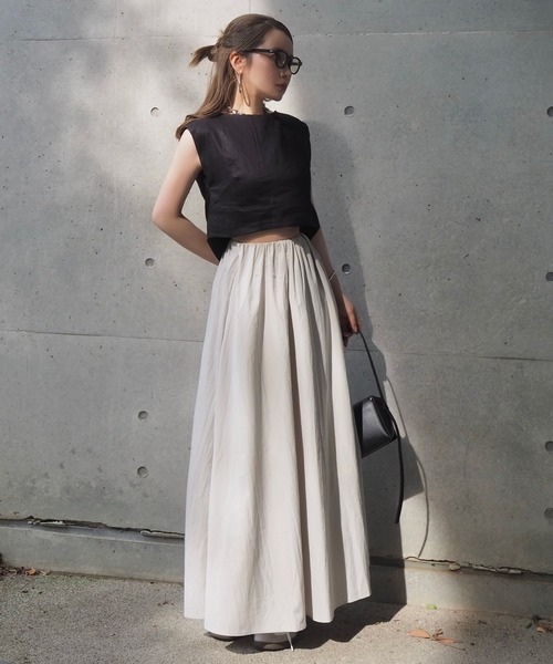 スカート gather long flare skirt /ソリッドカラー ギャザー フレア