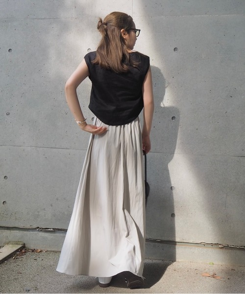 スカート gather long flare skirt /ソリッドカラー ギャザー フレア