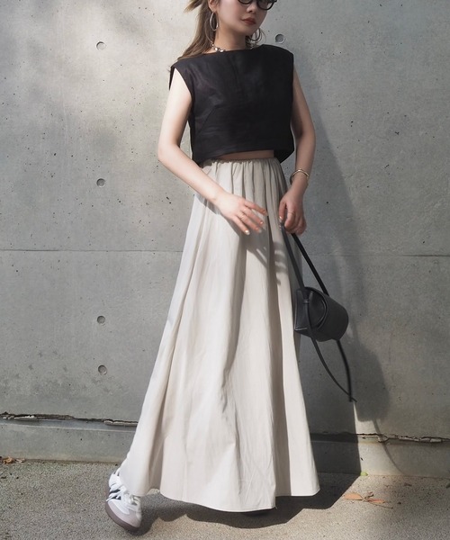 スカート gather long flare skirt /ソリッドカラー ギャザー フレア