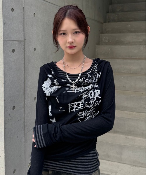 tシャツ border pattern layered tops レディース