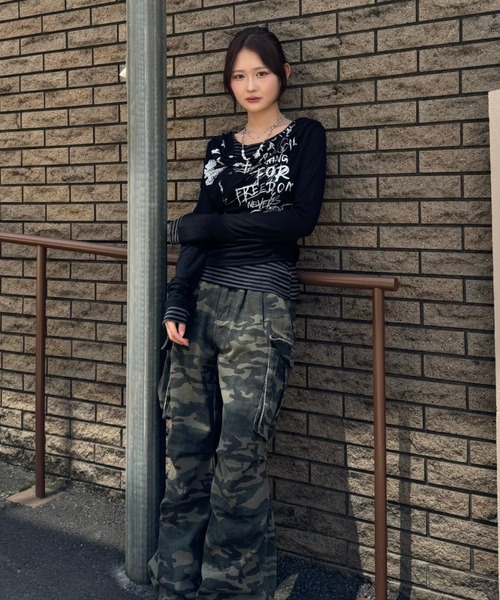 ZIPPER CLUB tシャツ border pattern layered tops レディース
