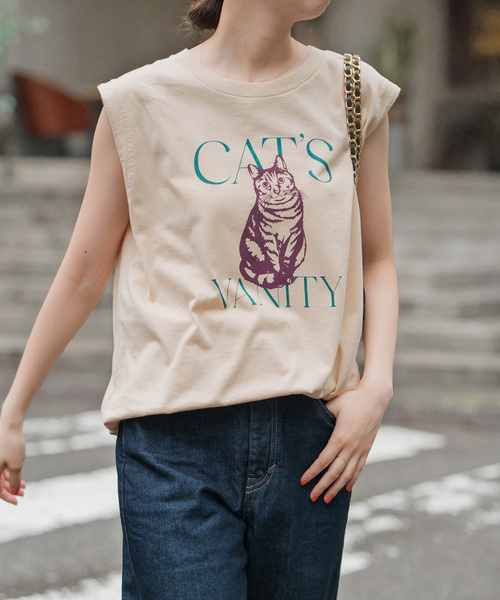 tシャツ アニマルロゴスリーブレスT レディース
