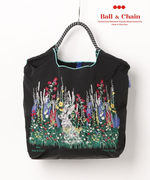 Ball＆Chain×SUPER HAKKA　うさぎの隠れ家刺繍トートバッグ　М SUPER HAKKA×Ball&Chain うさぎの隠れ家刺繍トートバッグ(M