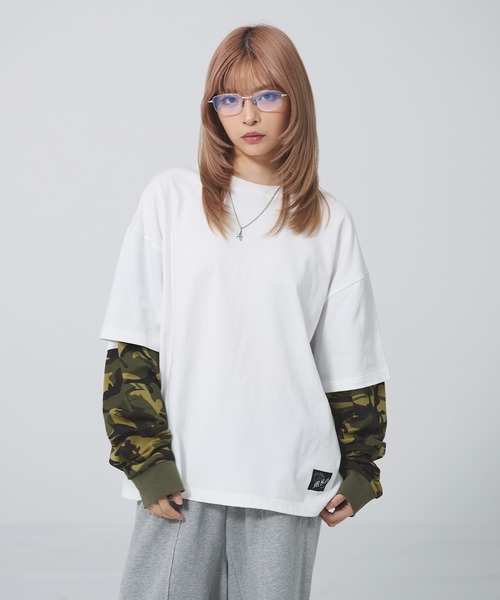 tシャツ ヘビーウエイトフェイクレイヤードロンT カモフラージュ柄
