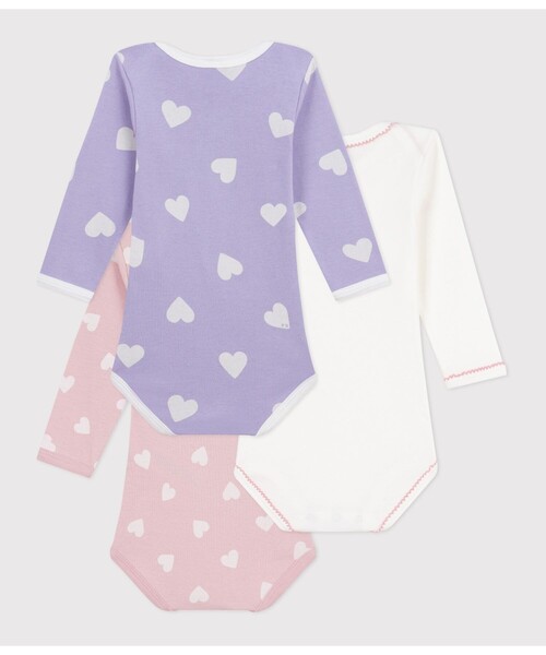 PETIT BATEAU（プチバトー） ベビー服 ロンパース 長袖ボディ3枚組 