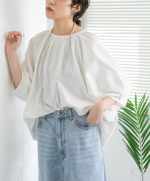 「KBF」 7分袖ブラウス ONE ダークブラウン レディース_画像3