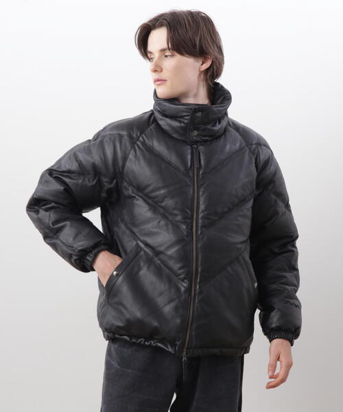 ダウンジャケット ダウン MANASTASH/マナスタッシュ　 V LEATHER DOWN JACKET/ Vレザーダウンジャケット メンズの画像