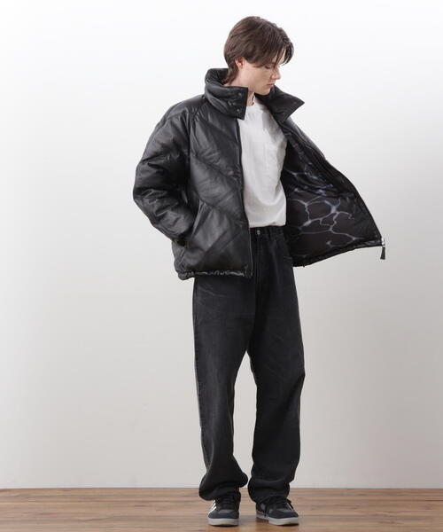 ダウンジャケット ダウン MANASTASH/マナスタッシュ　 V LEATHER DOWN JACKET/ Vレザーダウンジャケット メンズの画像