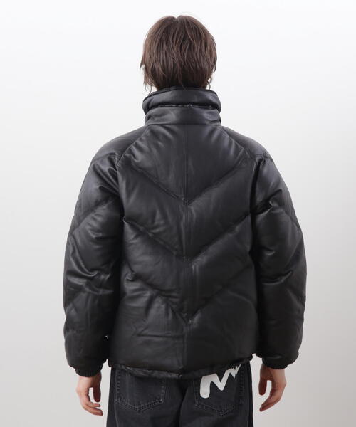 ダウンジャケット ダウン MANASTASH/マナスタッシュ　 V LEATHER DOWN JACKET/ Vレザーダウンジャケット メンズの画像