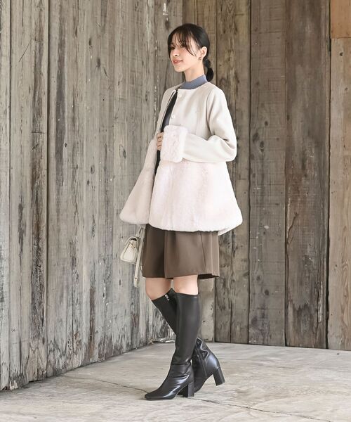 r・p・s（アールピーエス） ノーカラーコート コート 異素材切替パール