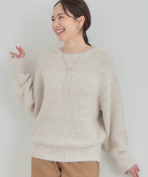 美品 Drawer カシミヤ98% スパンコールニット アイボリー クルーネック SHOO・LA・RUE（シューラルー） ニット セーター 「洗濯機可/S-LL