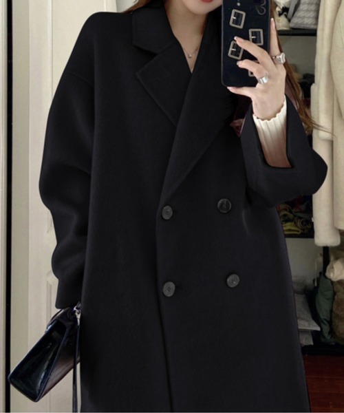 コート アウター ウールタッチダブルボタンロングコート レディース